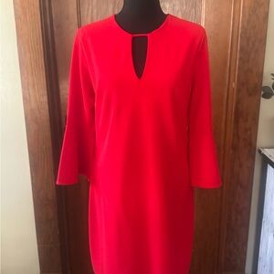 Express Red Sheath Dress with Keyhole Neckline and Bell Sleeves for Cocktail
